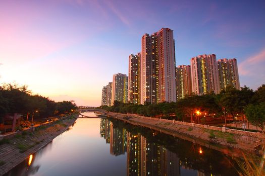 Tin Shui Wai district at night, Hong Kong. It is one of the newest district in Hong Kong.