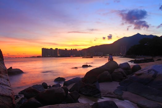 Sunset along the coast in Hong Kong