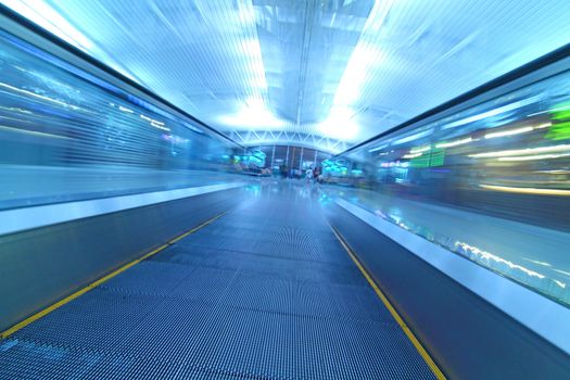 Moving escalator in perspective view 