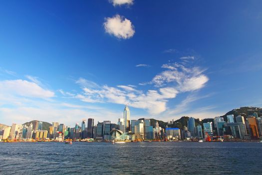 Hong Kong harbour, it shows the typical view of Hong Kong this city.