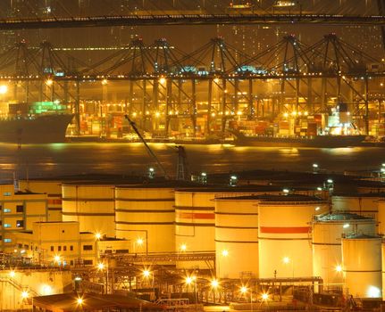 Oil tanks in container terminal 