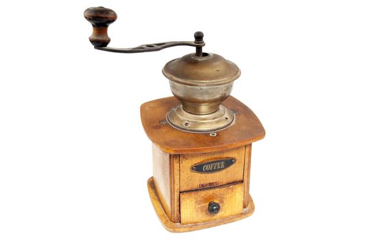 Antigue coffee mill on white background