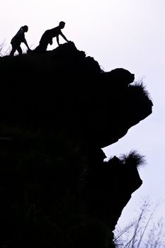 People on the peak of mountain in the morning at the northen of Thailand