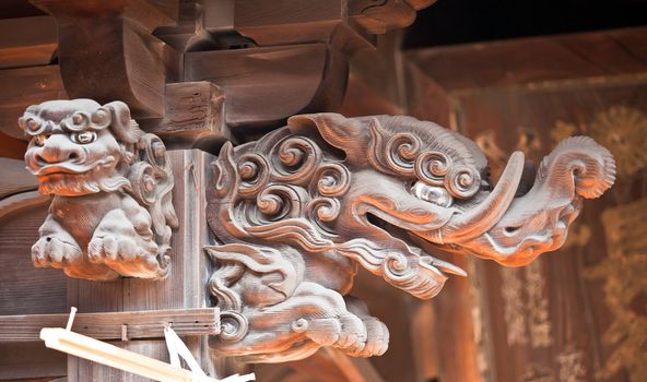 Wood carving at Japanese temple.