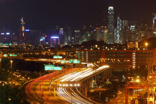 Traffic in Hong Kong at night