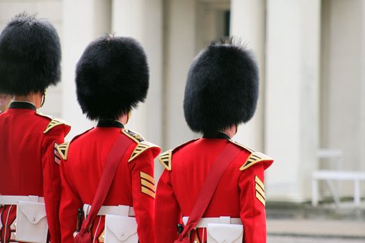 Grenadier guards at attention while inspection by officers