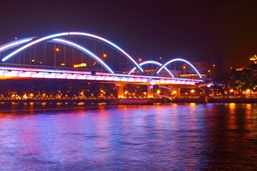 Guangzhou bridge at night in China