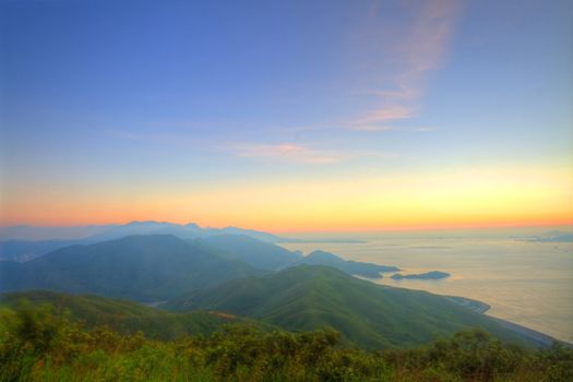 Majestic mountain landscape at sunset 