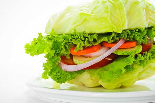 Vegetarian burger - cabbage, tomato, cucumber, onion, lettuce