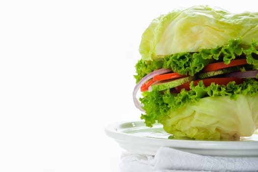 Vegetarian burger - cabbage, tomato, cucumber, onion, lettuce