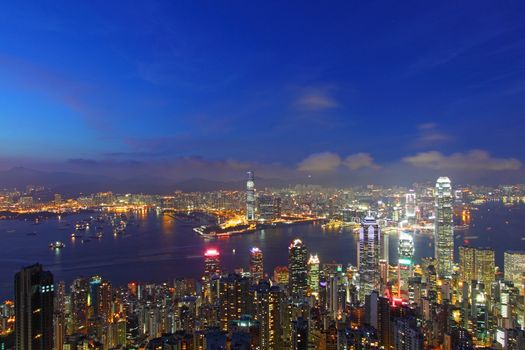 Hong Kong skyline at night, view from the peak