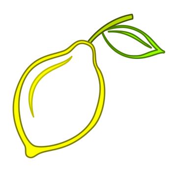 yellow symbolical lemon with green leaf, isolated