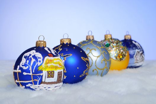 Five of the colorful Christmas decorate balls