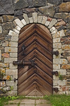 Old wooden door with rosty hinges