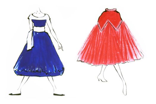 50's fashion sketch on the white background 