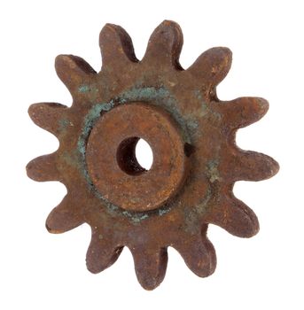 Old rusty gear isolated on white background 