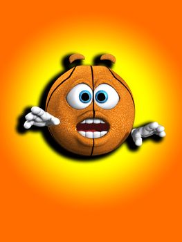Humorous image showing a very worried looking cartoon basketball.