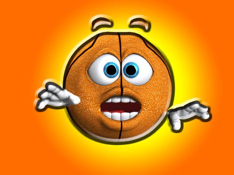 Humorous image showing a very worried looking cartoon basketball.