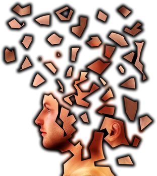 A man whose head is breaking up