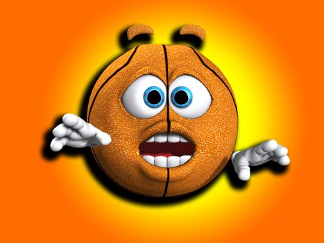 Humorous image showing a very worried looking cartoon basketball.
