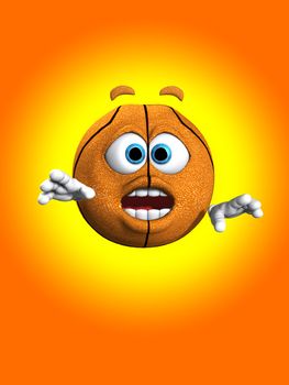 Humorous image showing a very worried looking cartoon basketball.