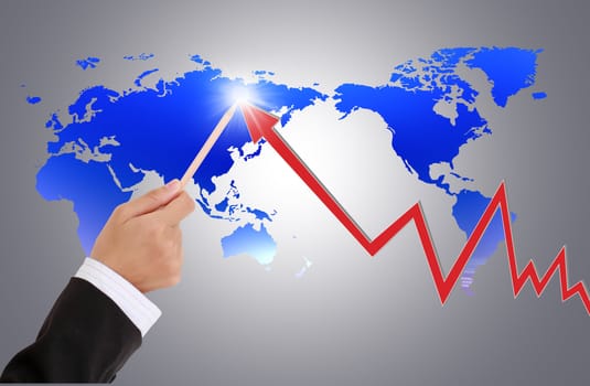 hand pushing graph on a touch screen interface