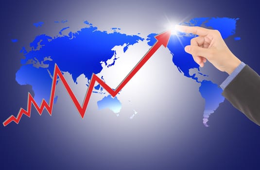 hand pushing graph on a touch screen interface