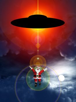 Santa Claus being abducted by a UFO.
