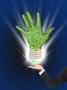Eco green light bulb in business hand