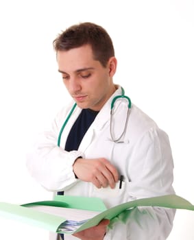 Male doctor with pen are writing 