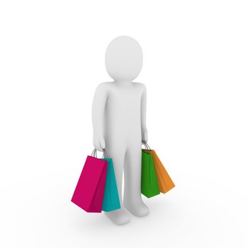 3d man sale bag shopping retail pink orange