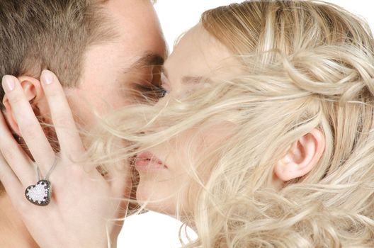 Beauty man and woman - lovers closeup portraits