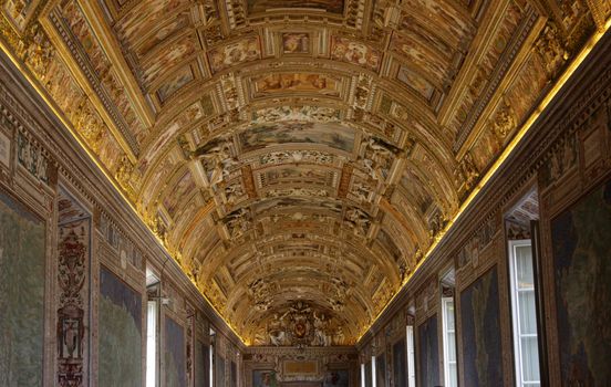 The gorgeous ceiling of the Vatican Museums, in Rome, Italy.