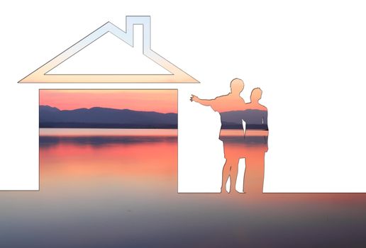 Eco house concept with sunset