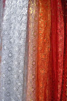 This colorful shot is of some silk fabrics