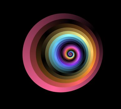 An abstract spiral done in a rainbow of colors.