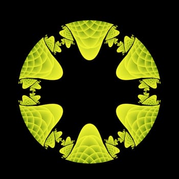 An  abstract circular pattern that looks like the scales of a green serpent.