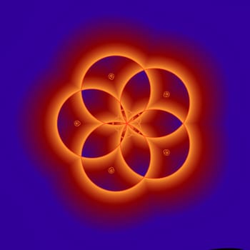A star shaped circular fractal floating on a blue background.