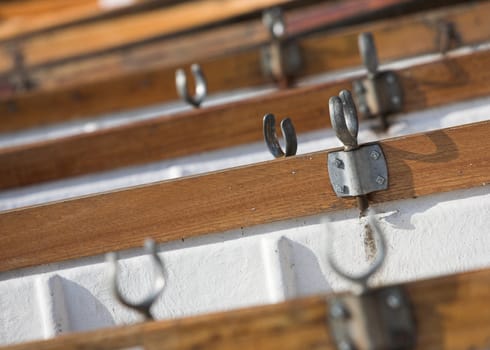 Detail of a row of rowing boats.