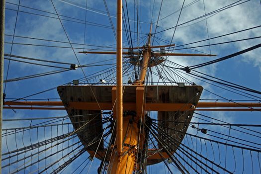 Crows nest rigging from mast of HMS Warrior