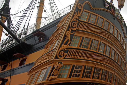 Close up view of rear of HMS Victory
