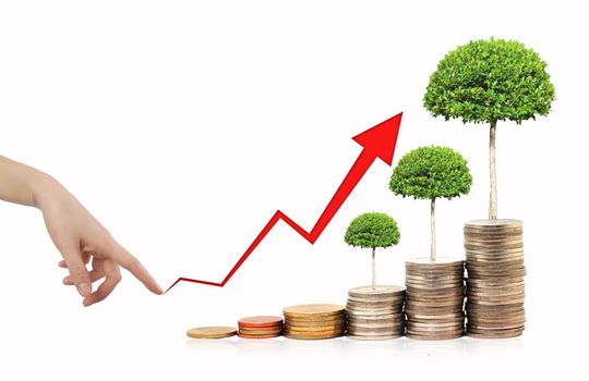 Financial graph with coins