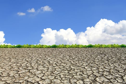 Large field of baked earth after a long drought