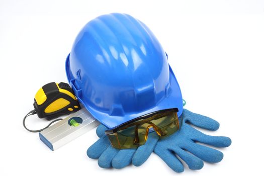 Safety gear kit close up over white