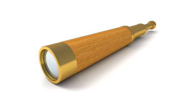 Old spyglass 3d render over white background