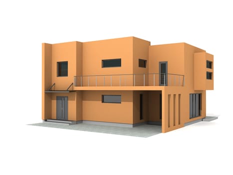 Modern private orange house exterior isolated over white 3d