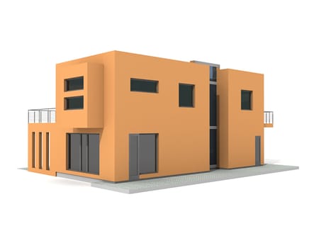 Modern private orange house exterior isolated over white 3d