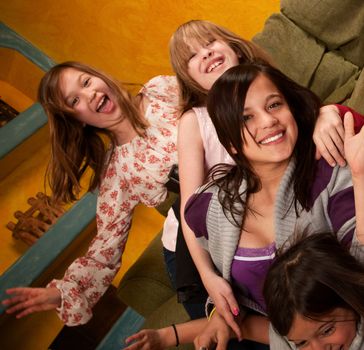 Group of six little girls enjoying their leisure 