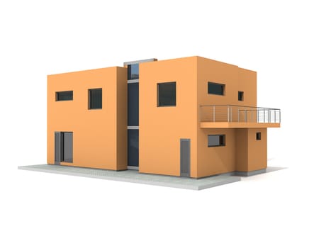 Modern private orange house exterior isolated over white 3d