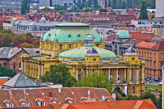 City Zagreb rooftops and croatian national theater